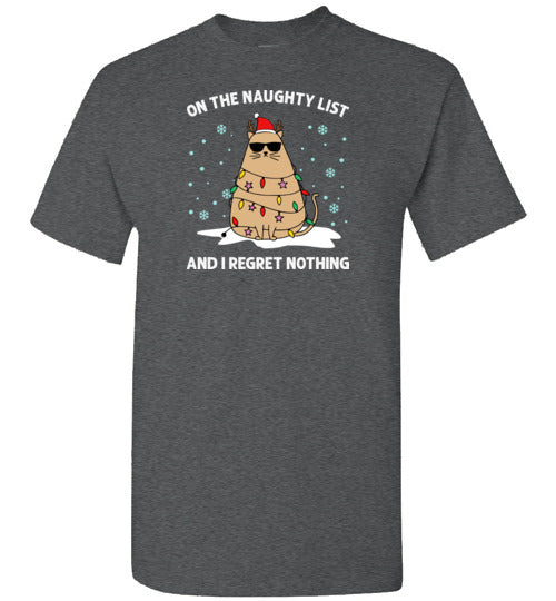 On the Naughty List and I Regret Nothing Cat Christmas Shirt for Men