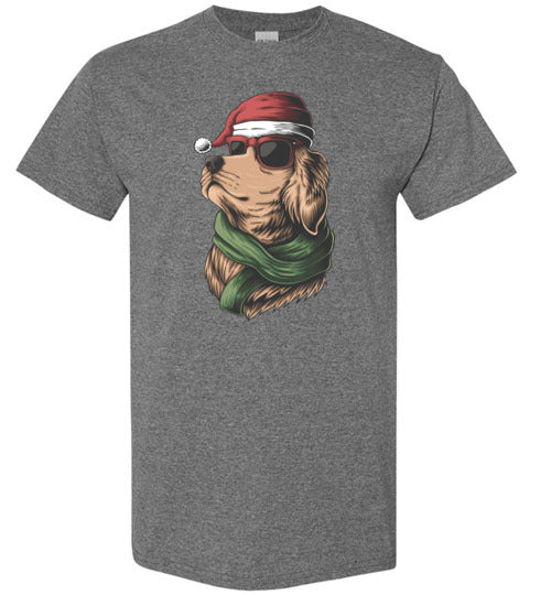 Golden Retriever Wearing a Santa Hat and Sunglasses Christmas Shirt