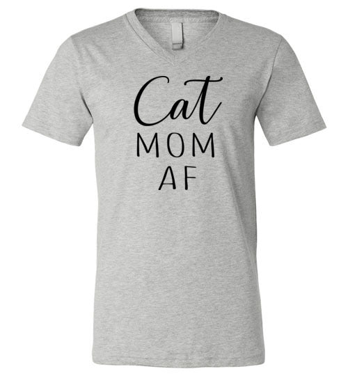 Cat Mom Af Funny V-Neck Cat Lover Shirt for Women