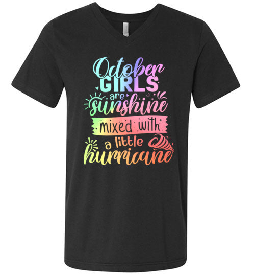 October Girls are Sunshine Mixed with a Little Hurricane V-Neck Shirt
