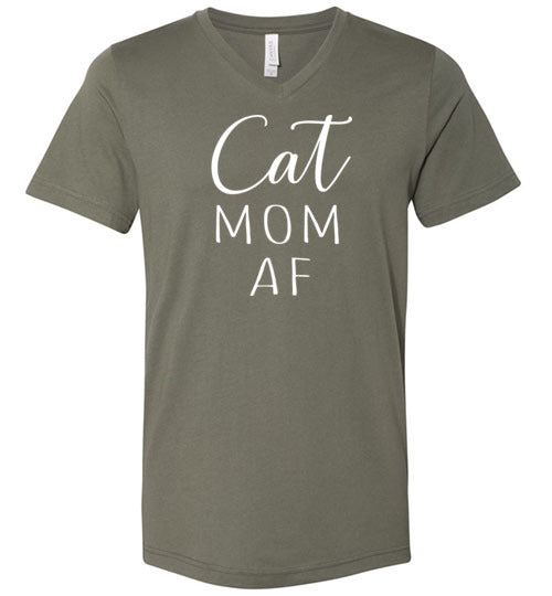 Cat Mom Af Funny V-Neck Cat Lover Shirt for Women