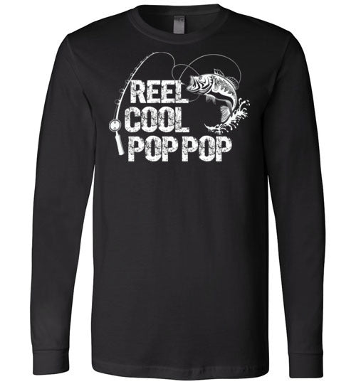 Reel Cool Pop Pop crewneck t-shirt for men. Makes a great Father's Day gift, Christmas gift or birthday present for any grandpa callecd Pop Pop who loves fishing.