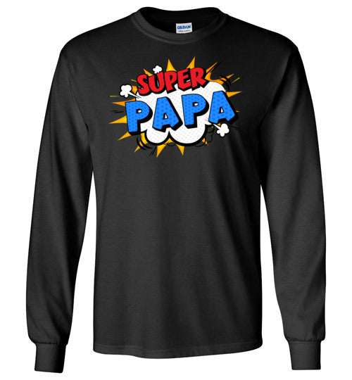 Super Papa Cartoon Bubble Retro Comic Style Funny Long Sleeve Shirt for Men