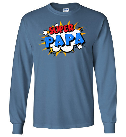 Super Papa Cartoon Bubble Retro Comic Style Funny Long Sleeve Shirt for Men