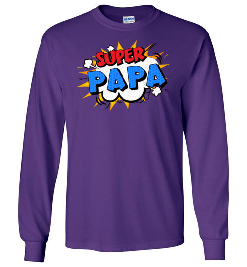 Super Papa Cartoon Bubble Retro Comic Style Funny Long Sleeve Shirt for Men