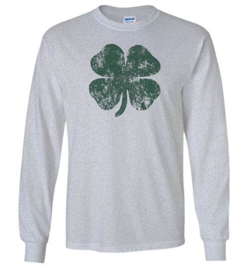 Distressed Green Shamrock Long Sleeve Shirt for Men, Women and Kids
