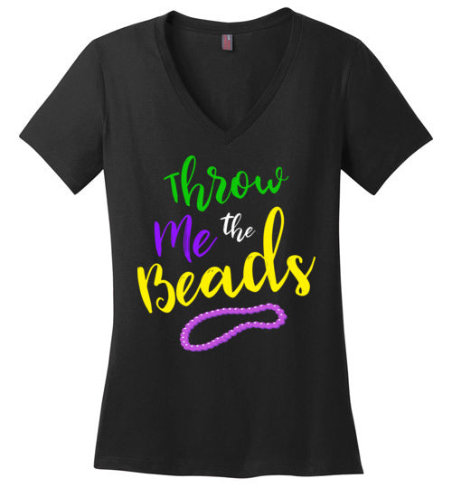 Mardi Gras V-Neck T-Shirt for Women and Teen Girls Throw Me the Beads