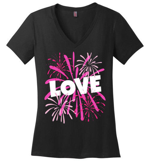 Valentines Day Love T Shirt for Women with Pink Fireworks