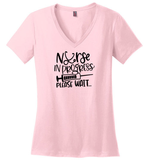 Nurse in Progress Please Wait V-Neck T-Shirt