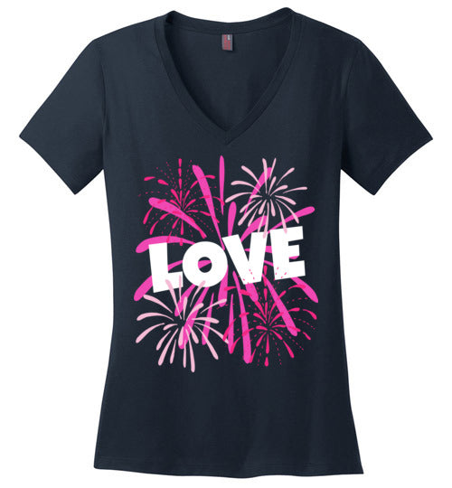 Valentines Day Love T Shirt for Women with Pink Fireworks
