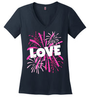 Valentines Day Love T Shirt for Women with Pink Fireworks