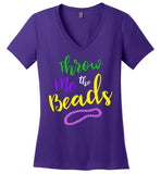 Mardi Gras V-Neck T-Shirt for Women and Teen Girls Throw Me the Beads