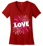 Valentines Day Love T Shirt for Women with Pink Fireworks