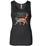 Ameowica Fluff Yeah! Funny Patriotic Cat 4th of July Tank Top for Women