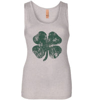 Distressed Shamrock St Patricks Day Tank Top for Women and Teen Girls