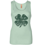 Distressed Shamrock St Patricks Day Tank Top for Women and Teen Girls