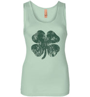 Distressed Shamrock St Patricks Day Tank Top for Women and Teen Girls