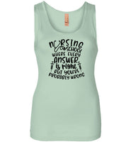 Nursing School Where Every Answer Is Right But You're Probably Wrong Tank Top