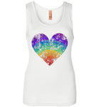 Rainbow Heart Gay Pride LGBTQ Distressed Vintage Style Tank Top for Women