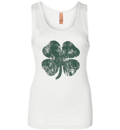 Distressed Shamrock St Patricks Day Tank Top for Women and Teen Girls