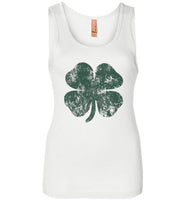 Distressed Shamrock St Patricks Day Tank Top for Women and Teen Girls
