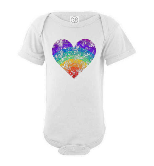 Rainbow Heart Gay Pride LGBTQ Distressed Vintage Style Bodysuit for Babies