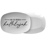 He Is Risen Hallelujah Easter Serving Platter | Religious Appetizer Tray Farmhouse Rustic Country Minimalist Decor