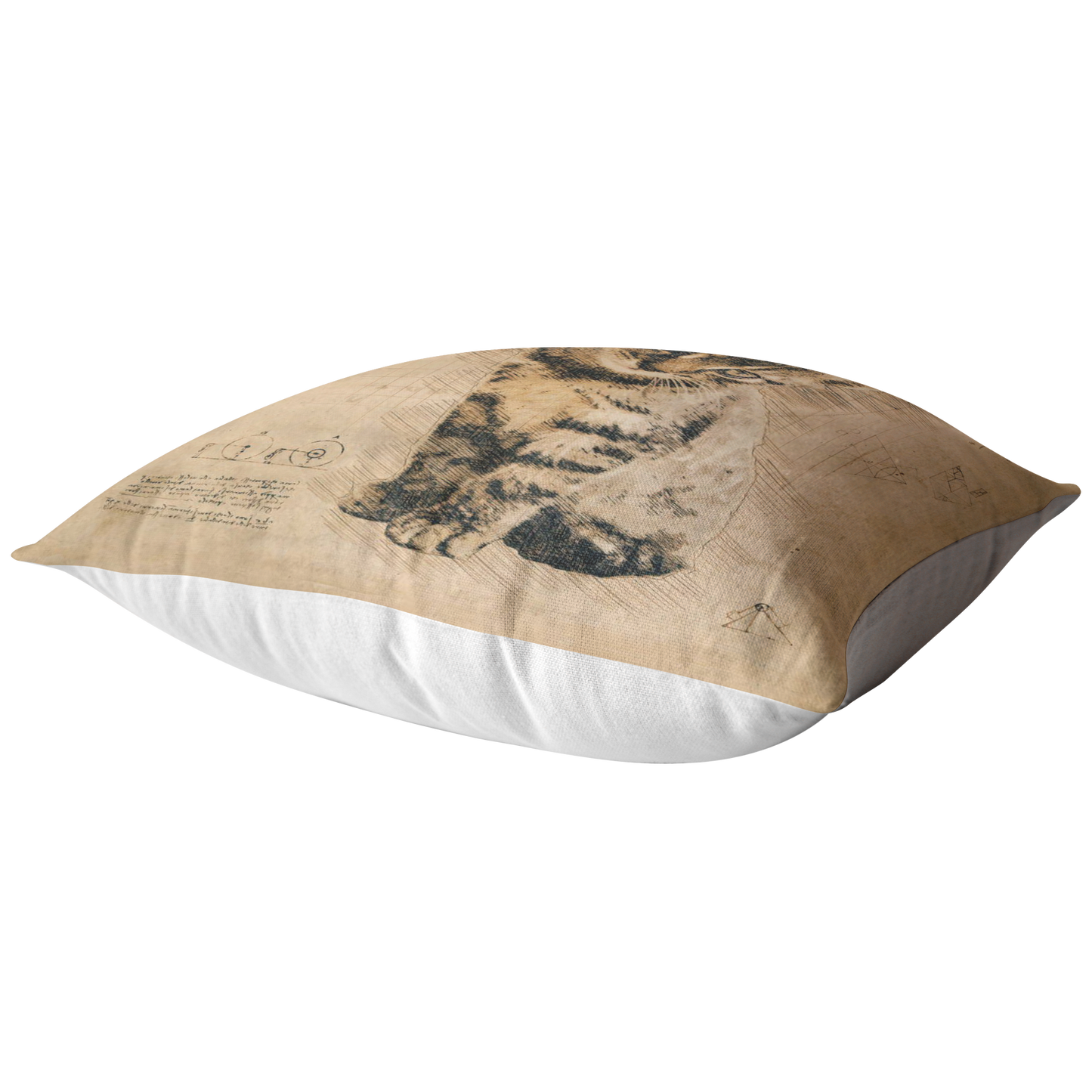 Cat Pillow | Rustic Renaissance Sketch Drawing Antique Style Throw Pillow or Zip Cover | Earth Tone Beige Brown Living Room Decor