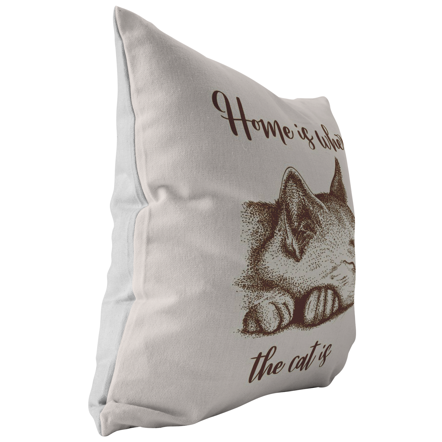 Home Is Where the Cat Is Pillow Cover | Birthday or Mothers Day Idea Gift for Cat Lover | Beige Brown Tan Home Decor for Couch or Bed