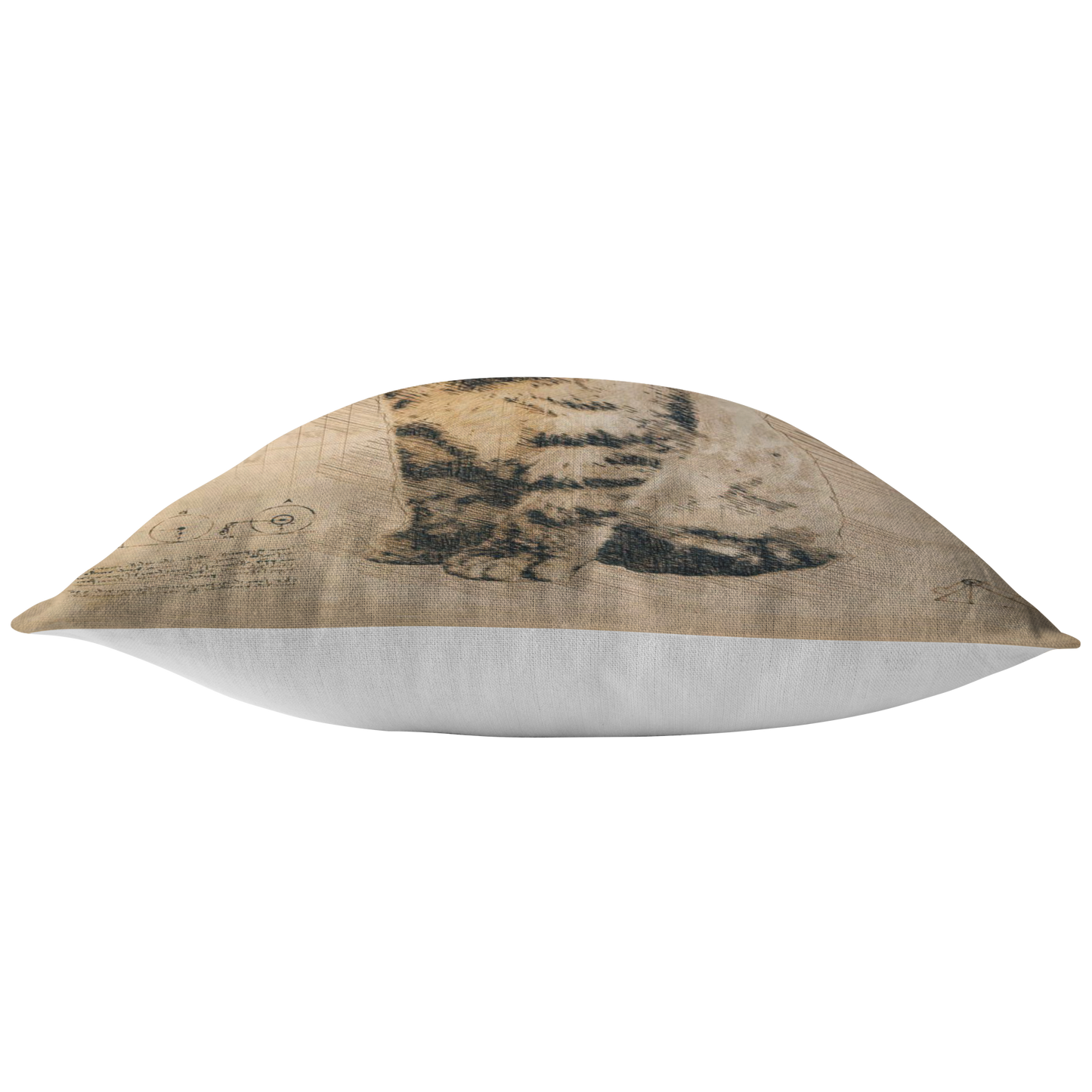 Cat Pillow | Rustic Renaissance Sketch Drawing Antique Style Throw Pillow or Zip Cover | Earth Tone Beige Brown Living Room Decor