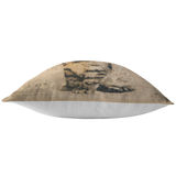 Cat Pillow | Rustic Renaissance Sketch Drawing Antique Style Throw Pillow or Zip Cover | Earth Tone Beige Brown Living Room Decor