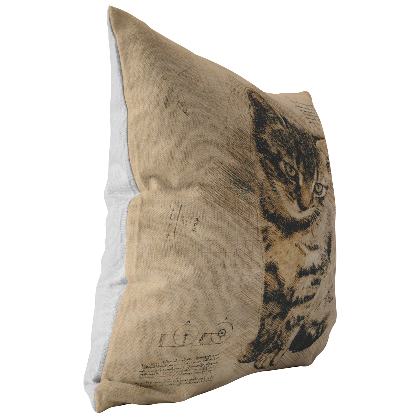 Cat Pillow | Rustic Renaissance Sketch Drawing Antique Style Throw Pillow or Zip Cover | Earth Tone Beige Brown Living Room Decor
