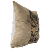 Cat Pillow | Rustic Renaissance Sketch Drawing Antique Style Throw Pillow or Zip Cover | Earth Tone Beige Brown Living Room Decor