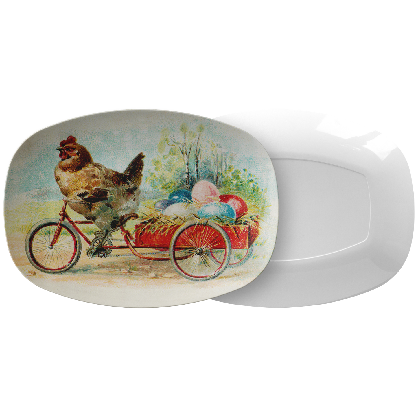 Easter Platter with Vintage Chicken and Eggs Design