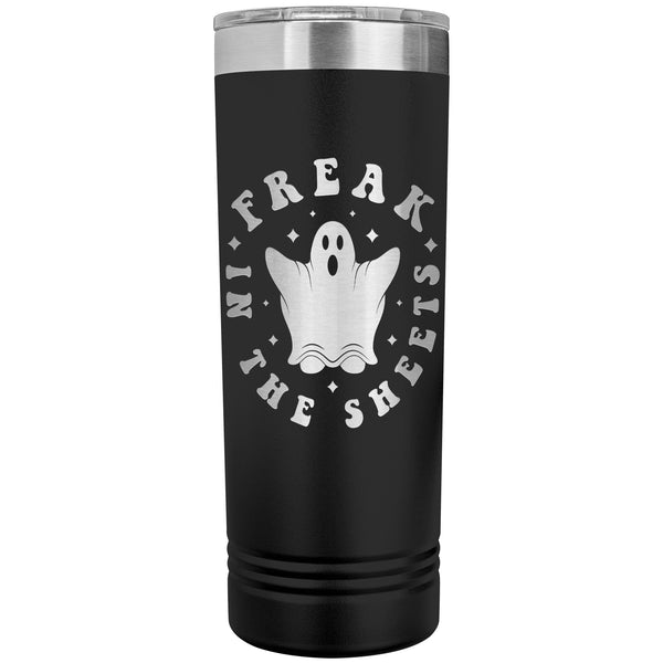 Freak in the Sheets Funny Halloween Ghost 22oz Skinny Tumbler Laser Engraved