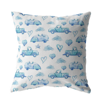 Blue and White Trucks Cars Hearts Stars & Clouds Pillow Cover for Baby Nursery Kids Teen Boy Bedroom