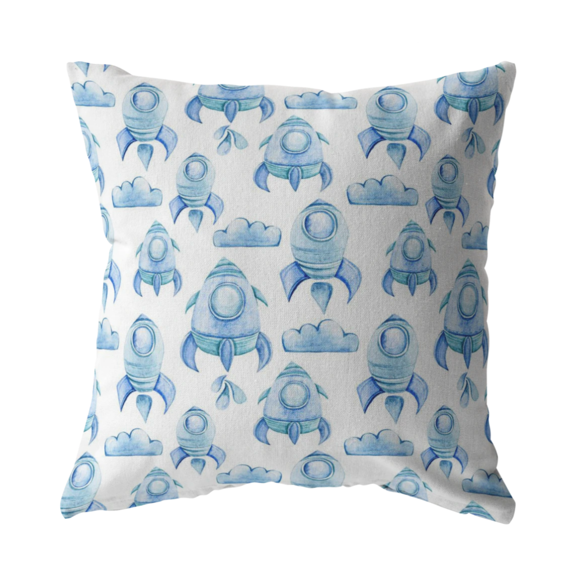 Blue Rocket Ship Pillow Cover | Baby Nursery or Kids Boys Room Decor