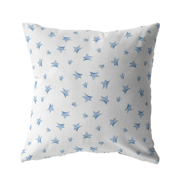 White and Light Blue Stars Pillow Cover | Nursery Decor