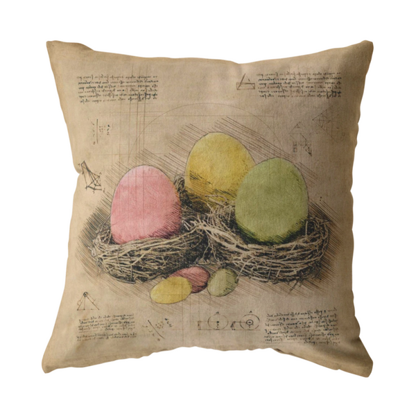 Easter Eggs Pillow or Zip Cover | Vintage Rustic Renaissance Sketch Style Bunny Throw Pillow or Zip Cover | Earth Tone Beige Brown