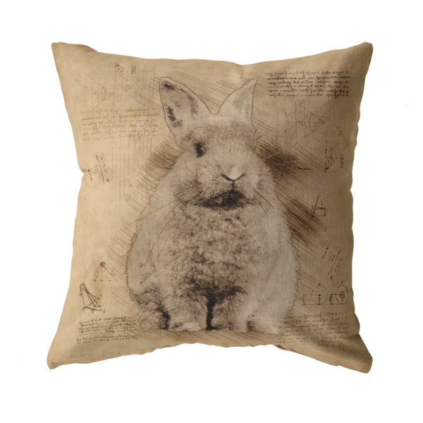 Easter Bunny Throw Pillow | Vintage Rustic Renaissance Sketch Style Pillow or Zip Cover | Earth Tone Beige Brown Easter Living Room Decor