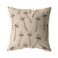 Magic Mushroom Pillow Cover | Psilocybin Mushroom Home Decor | Beige Brown Neutral Earth Tones