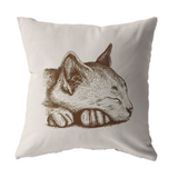 Sleeping Cat Pillow Cover | Brown Beige Earth Tone