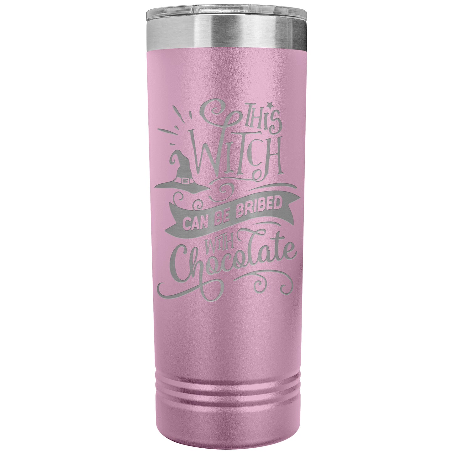 This Witch Can Be Bribed with Chocolate 22oz Skinny Tumbler Laser Engraved Halloween Gift