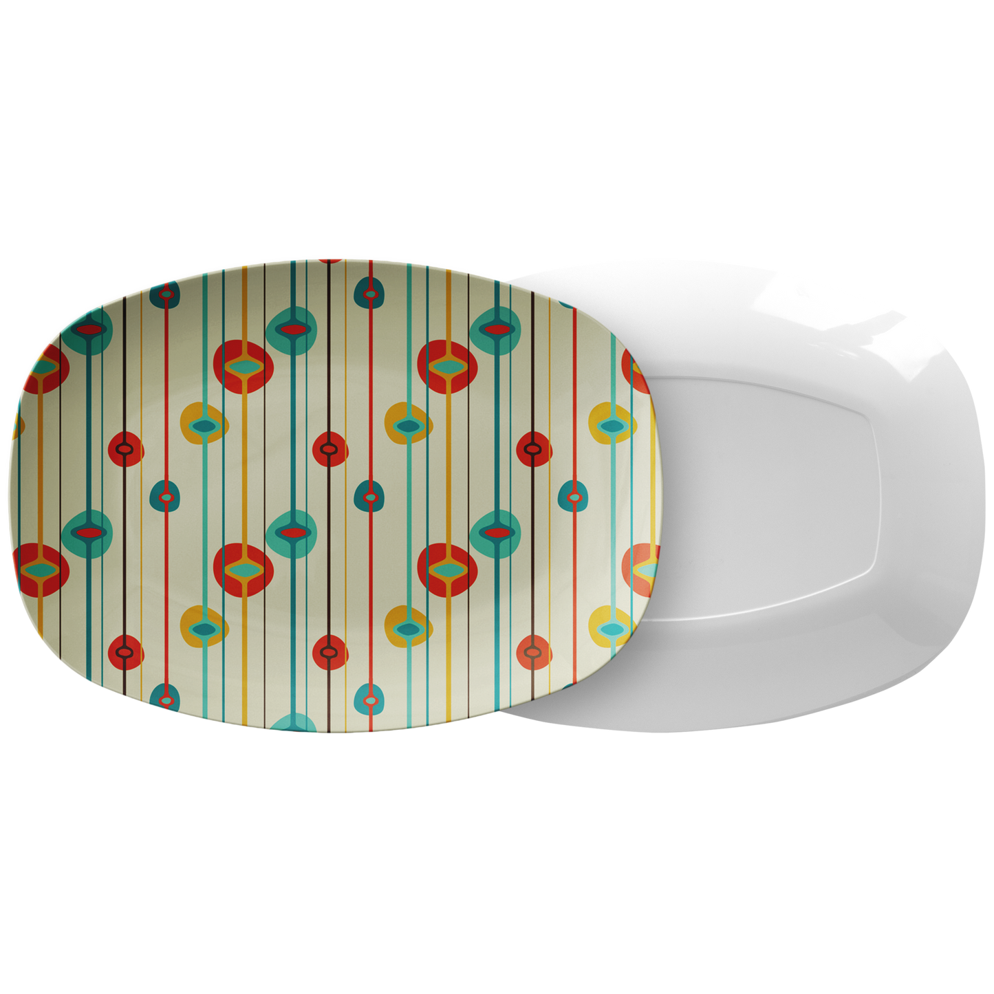Mid Century Modern Serving Platter | Red Blue Orange Geometric Pattern Serveware Tray | Birthday or Mothers Day Gift