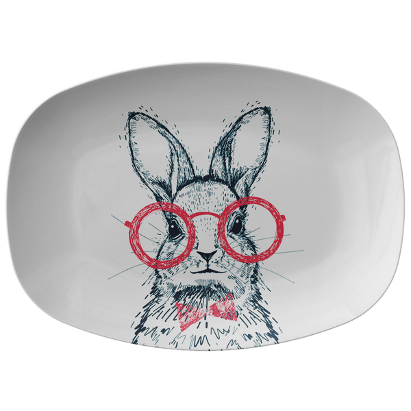 Hipster Rabbit Wearing Red Glasses Serving Platter | Easter Tray