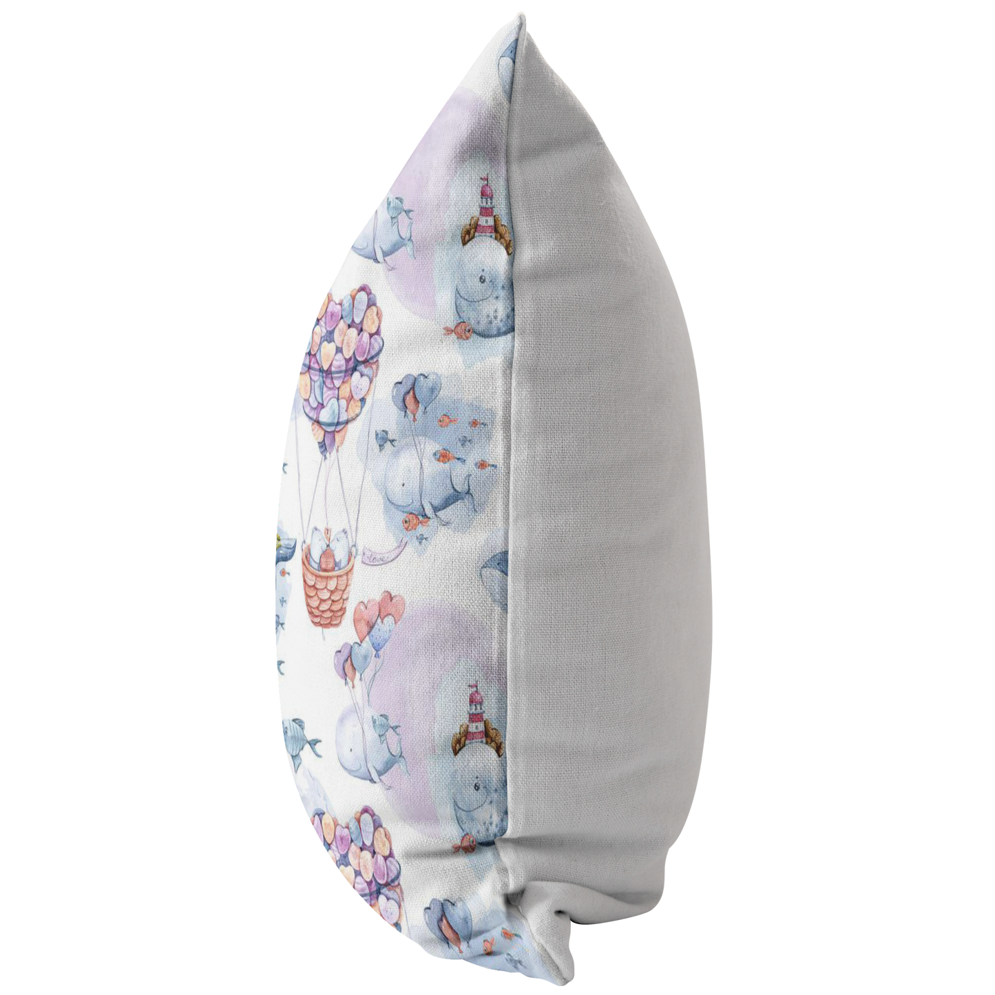 Nautical Pillow Cover | Pink and Blue Whales and Bears in Heart Air Balloon for Nursery or Kids