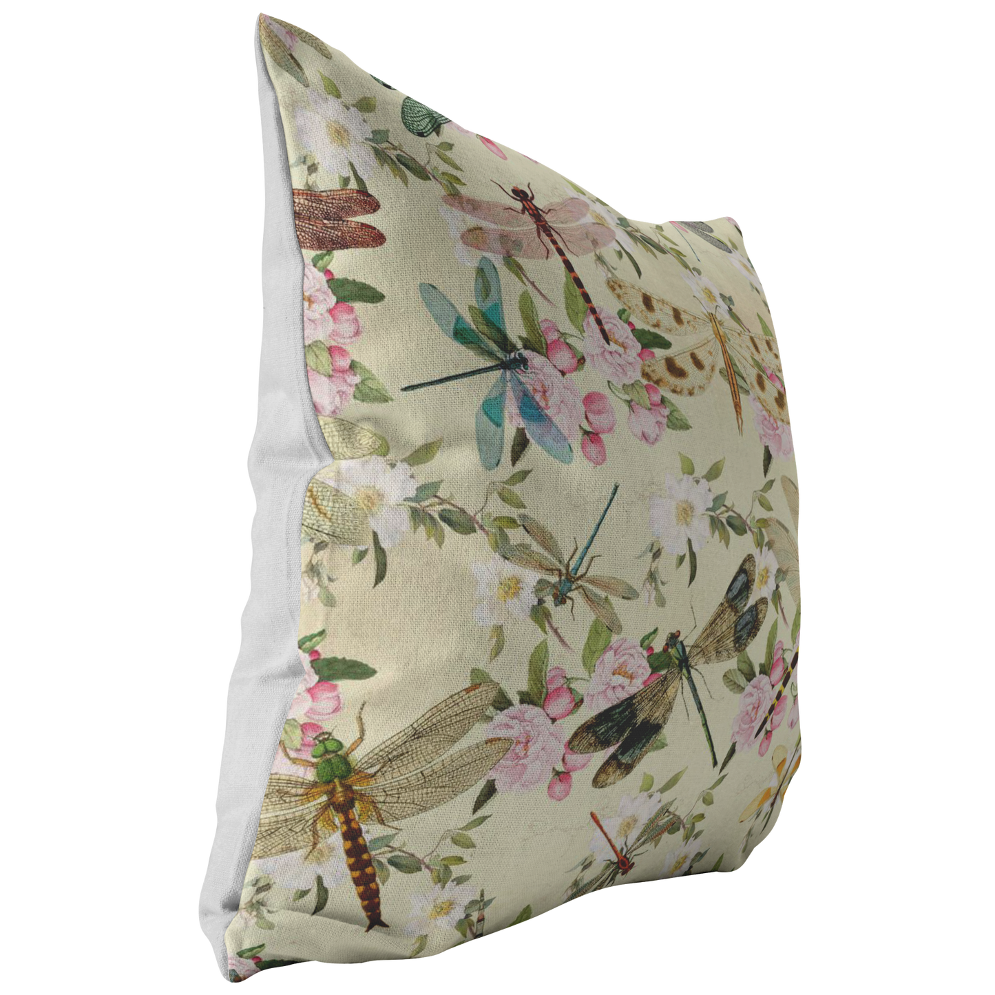Dragonflies and Flowers Pink Blue Green Pillow or Pillow Cover | Spring Home Decor | Easter Decorations