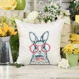 Easter Bunny with Red Glasses and Bow Tie Throw Pillow or Zip Pillow Cover | Spring Farmhouse Decor