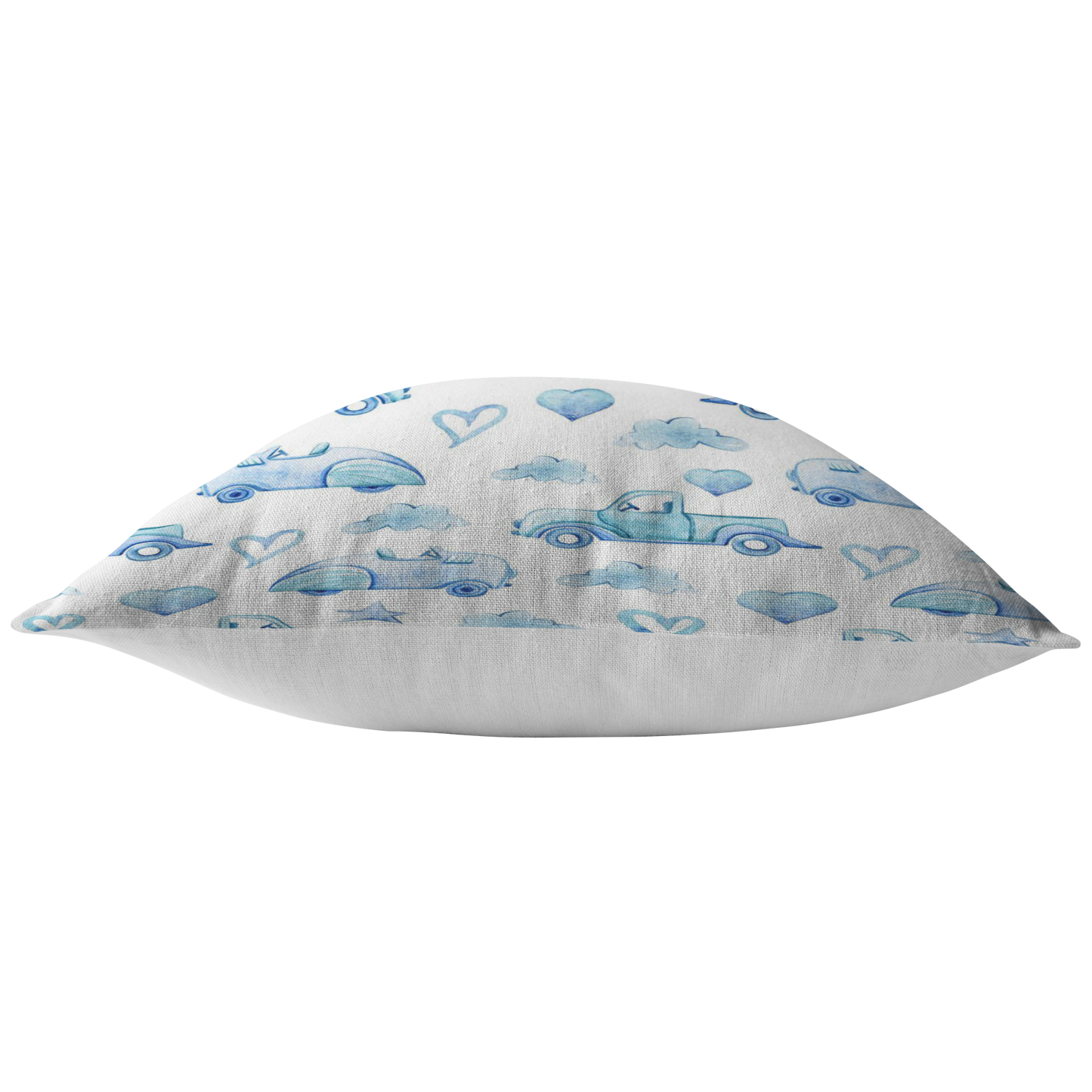 Blue and White Trucks Cars Hearts Stars & Clouds Pillow Cover for Baby Nursery Kids Teen Boy Bedroom