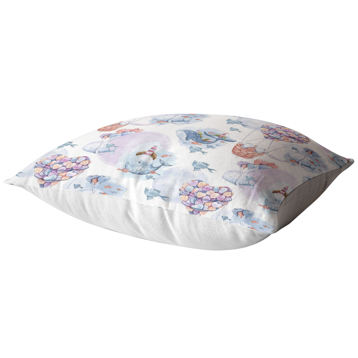 Nautical Pillow Cover | Pink and Blue Whales and Bears in Heart Air Balloon for Nursery or Kids